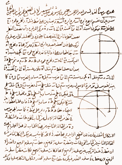 A page of arabic text and geometric drawings.