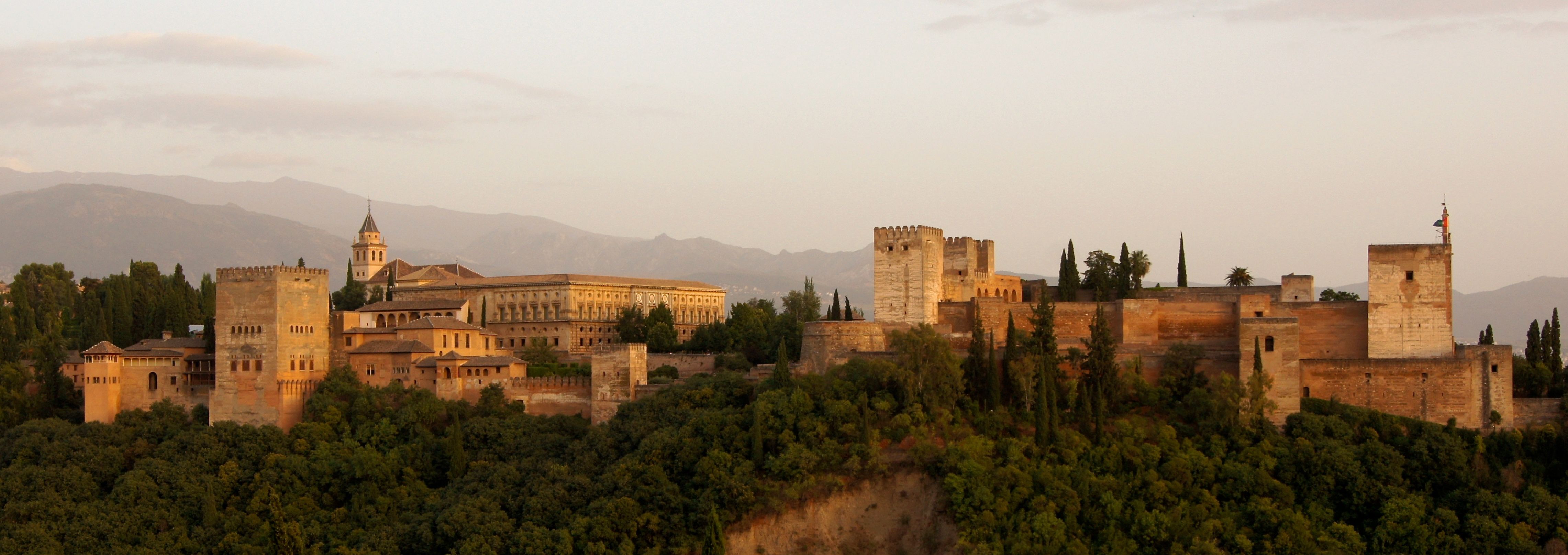 A picture of the Alhambra at dusk.
