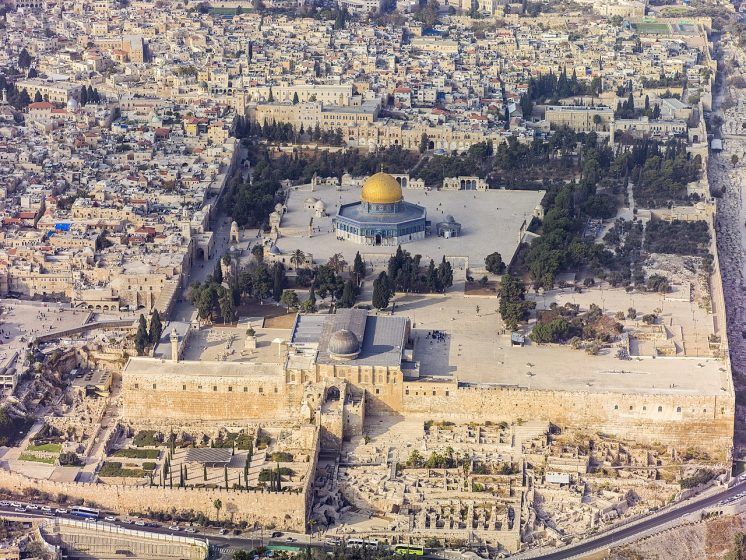 Part of the Old City of Jerusalem showing significant religious monuments.