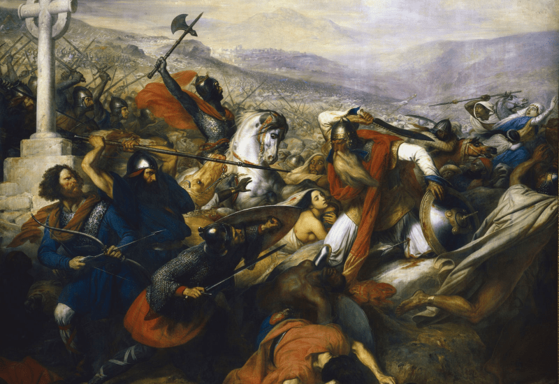 Charles Martel and al-Ghafiqi at battle.